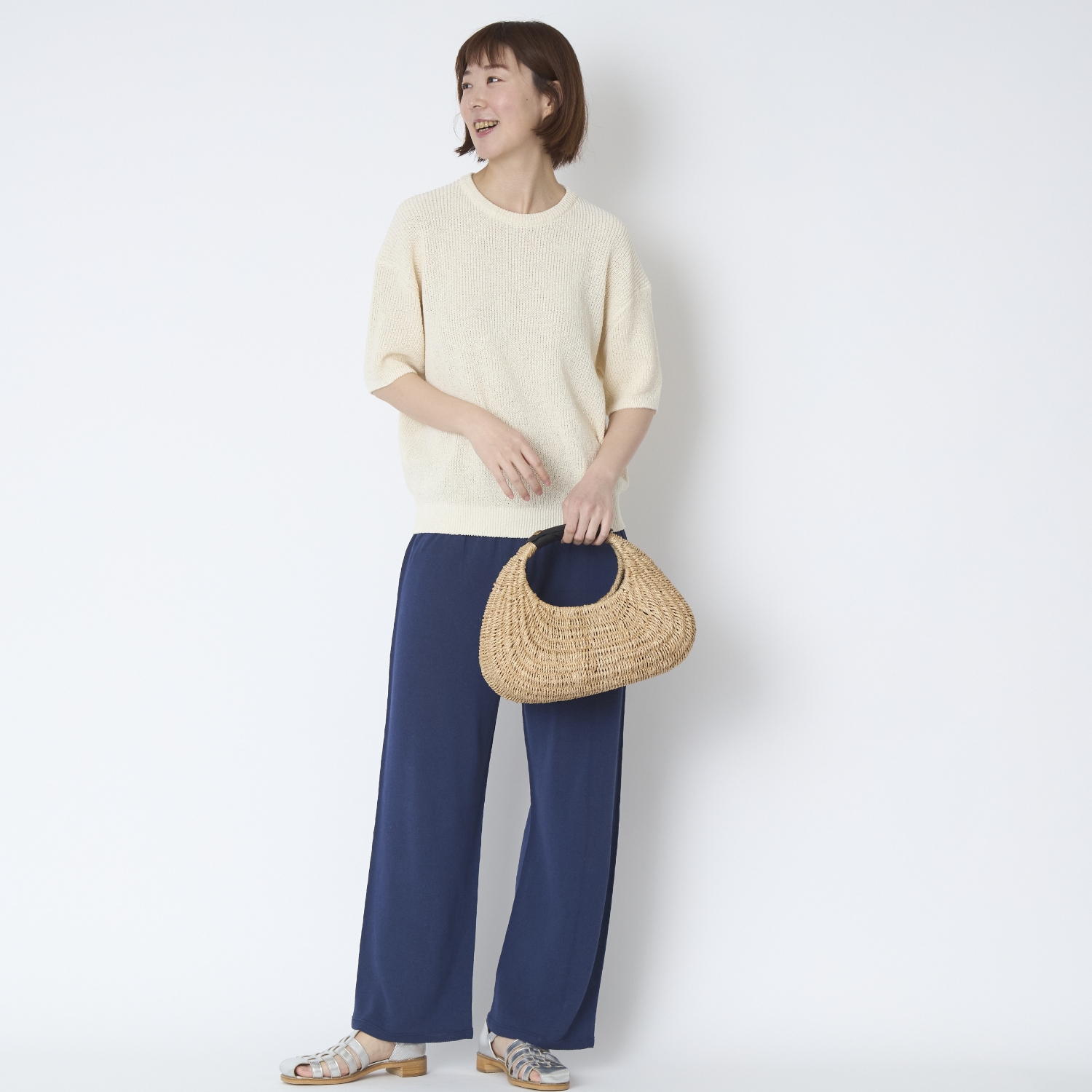 SAIFUKU/のびるニットパンツ ワイドタイプ　綿麻